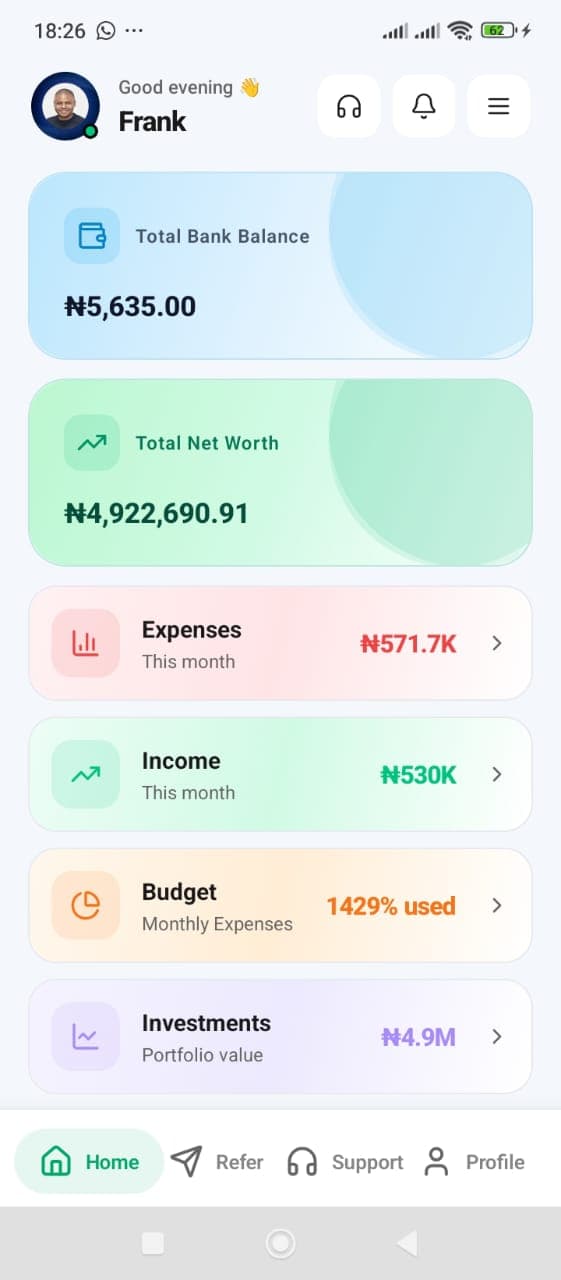 SOW home dashboard